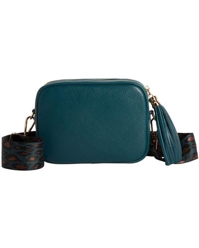 Betsy & Floss Verona Crossbody Tassel Teal Bag With Teal & Brown Leopard Strap - Green