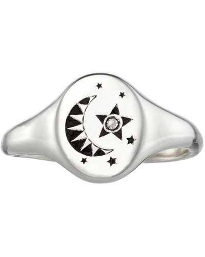 Posh Totty Designs Sterling Silver Celestial Diamond Signet Ring - Metallic