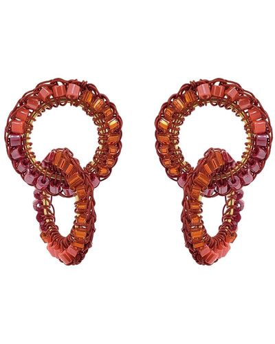 Lavish by Tricia Milaneze Coral Red Mix Nova Handmade Crochet Earrings - Orange