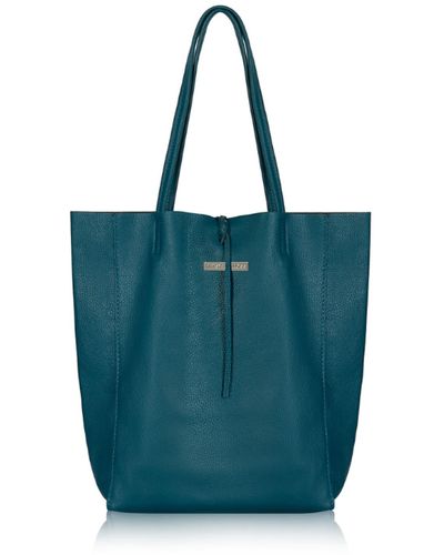 Betsy & Floss Milan Soft Leather Tote Bag In Teal Silver Hardware - Blue