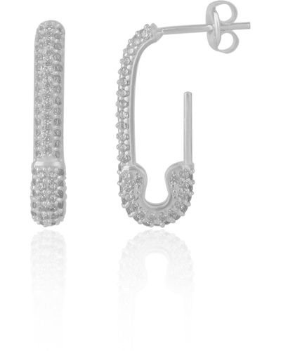 Spero London Pave Stud Safety Pin Earring Jeweled Sterling - White