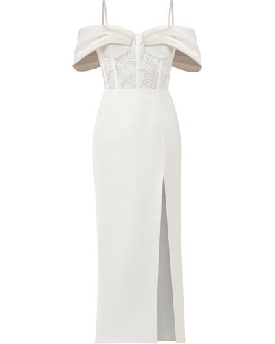 Tia Dorraine Belle Of The Ball Satin Maxi Dress With Lace Corset - White
