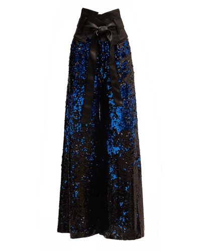 Julia Allert Palazzo Trousers With Double-sided Sequins Black Blue