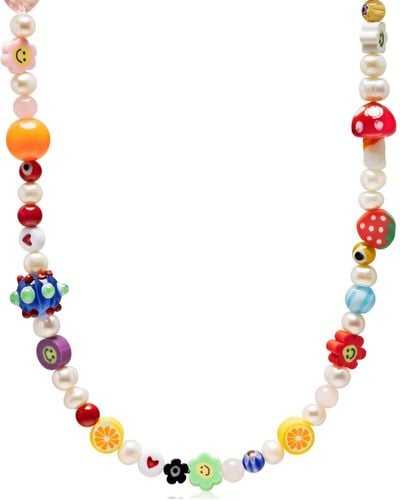 Nialaya Berry Pearl Choker With Assorted Beads - Red