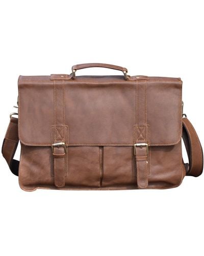 Touri Worn Look Genuine Leather Laptop Bag - Brown