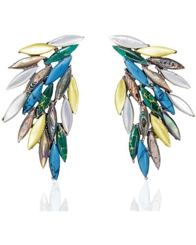 Elle Macpherson Azael Wings Of Ipanema Xl Earrings, Natural Stones & Sterling Silver - Blue
