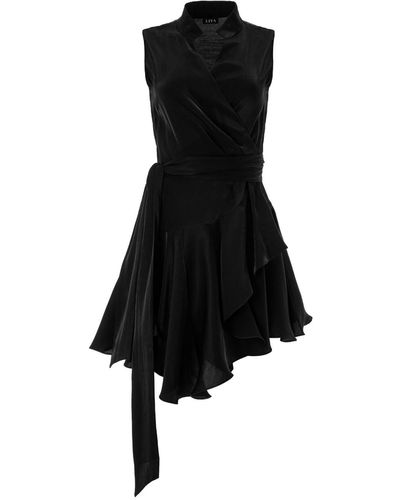 Lita Couture Ruffle Trimmed Asymmetric Silk Dress - Black