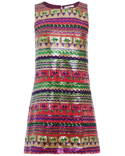 N'Onat Aztec Sequin Party Mini Dress - Red
