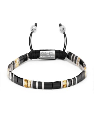 Nialaya Bracelet With Black, White Marbled And Silver Miyuki Tila Beads - Multicolor