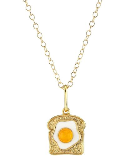 Kris Nations egg On Toast Enamel Charm Necklace - Metallic