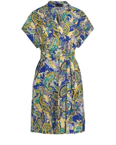 Conquista Paisley Print Dress With Slits - Blue