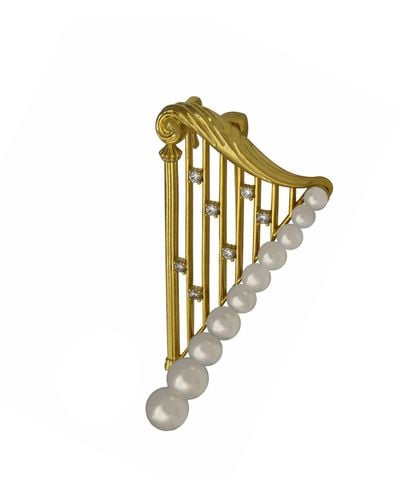 Ninemoo Angel Pearl Harp Brooch - Metallic