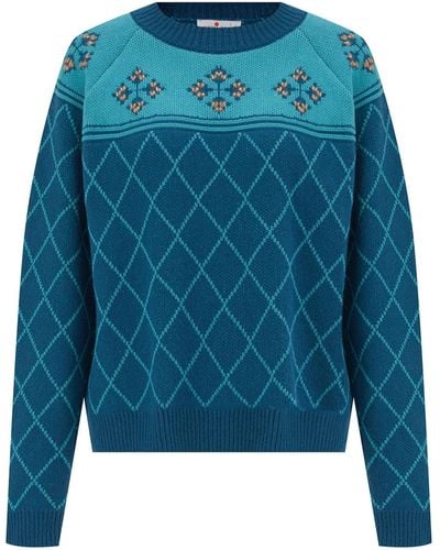Peraluna Hola Jacquard Hand Embroidered Pullover In Turquoise - Blue