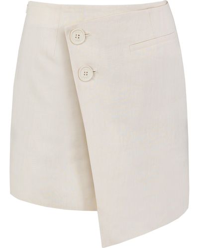 JAAF Neutrals Asymmetric Mini Skirt In Sandy - White