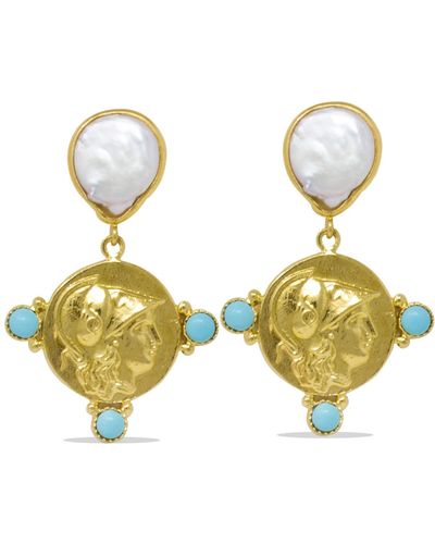 Vintouch Italy Athena Pearl & Turquoise Drop Earrings - Metallic