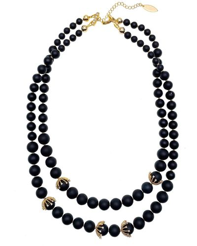Farra Matte Agate Double Layers Necklace - Black