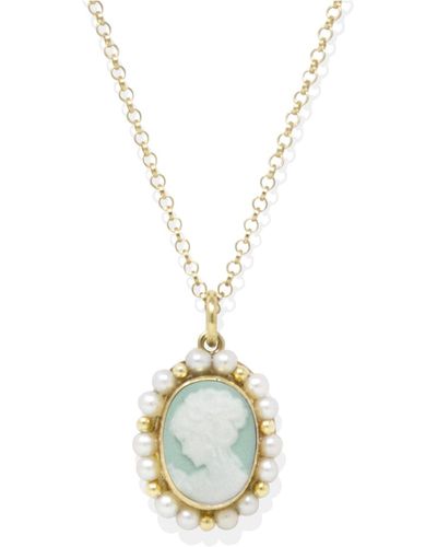 Vintouch Italy Little Lovelies Gold-plated Cameo Pearly Necklace - Green