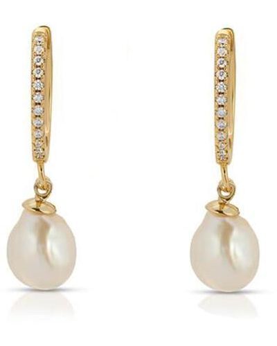 Leeada Jewelry Effie Pearl Drop huggies - Metallic
