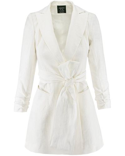 AVENUE No.29 Linen Blazer Dress With Bow - White
