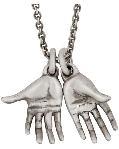 Snake Bones Hands Pendant Necklace In Sterling - Metallic