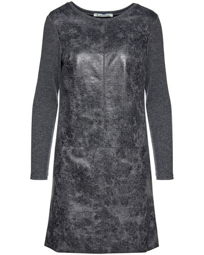 Conquista Dark Dress With Faux Leather Front - Gray