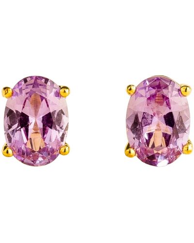 Juvetti Ova Gold Earrings Set With Purple Sapphire - Pink