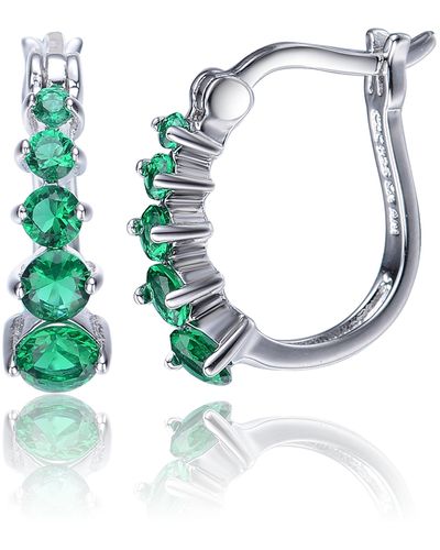 Genevive Jewelry Sterling Silver Emerald Cubic Zirconia Hoop Earrings - Multicolour
