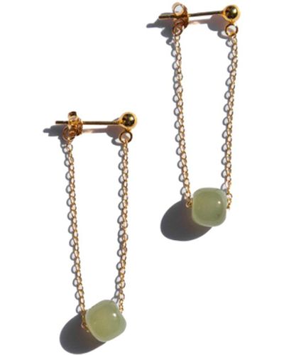 seree Zodiac Collection Libra Skinny Gold Chain Jade Earrings - Blue