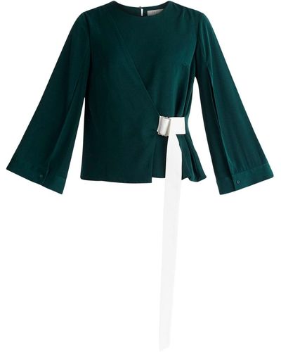 Paisie Wrap Top With Cape Sleeves - Green