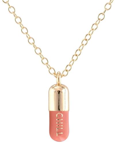 Kris Nations Chill Pill Enamel Necklace Gold Filled, Pink Sky - Metallic