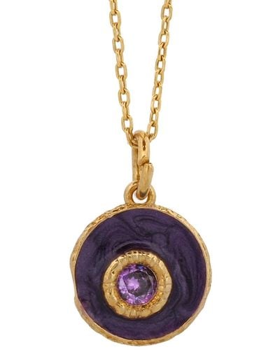 Ebru Jewelry Purple Enamel Amethyst Stone Evil Eye Pendant Gold Chain Necklace - Blue