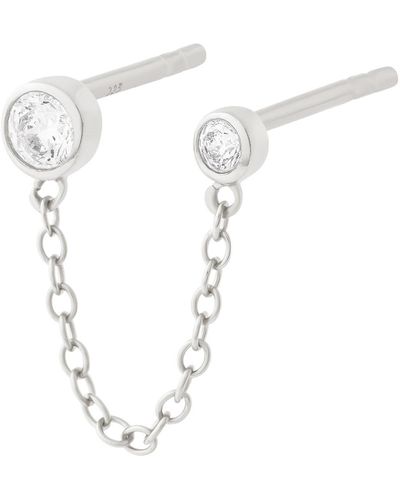 Cartilage Cartel Bezel Double Chain Stud Earring - Metallic