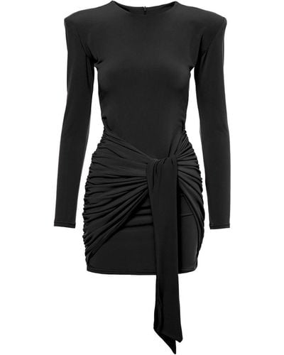 BLUZAT Mini Dress With Scarf And Pleats - Black