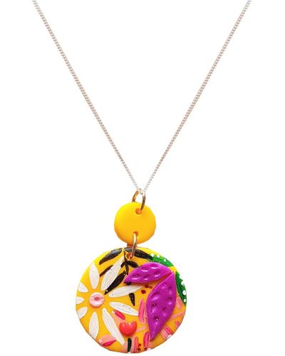 Emily Laura Designs Bright Yellow Daisy & Tulip Flower Clay Necklace - Multicolor