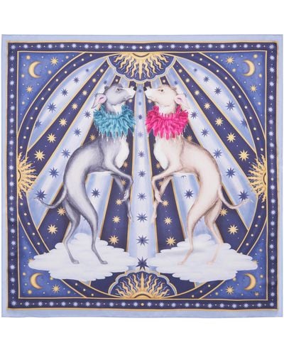Fable England Fable Catherine Rowe Pet Portraits Whippet Silk Square Scarf - Blue