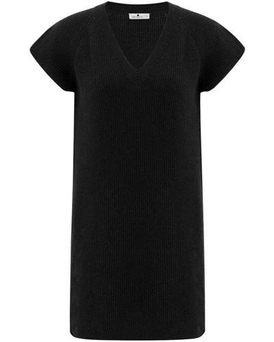 Peraluna V-neck Knitwear Sleeveless Drop Shoulder Long Tunic - Black