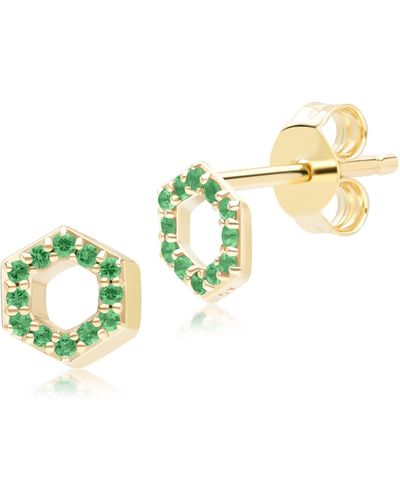 Gemondo Geometric Hex Emerald Stud Earrings In Yellow Gold - Green