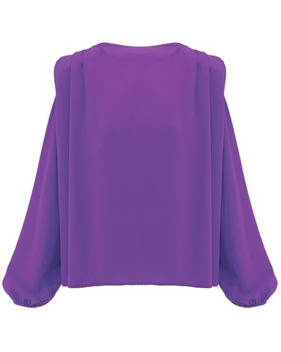 BLUZAT Deep Purple Blouse With Padded Shoulders