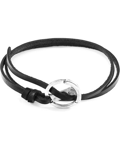 Anchor and Crew Coal Black Ketch Anchor Silver & Flat Leather Bracelet