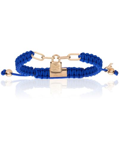 Double Bone Bracelets Pink Gold Lock With Polyester Bracelet - Blue