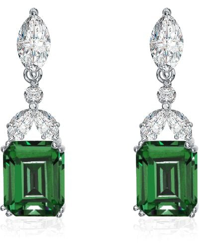 Genevive Jewelry Sterling Silver Emerald Cubic Zirconia Drop Earrings - Green