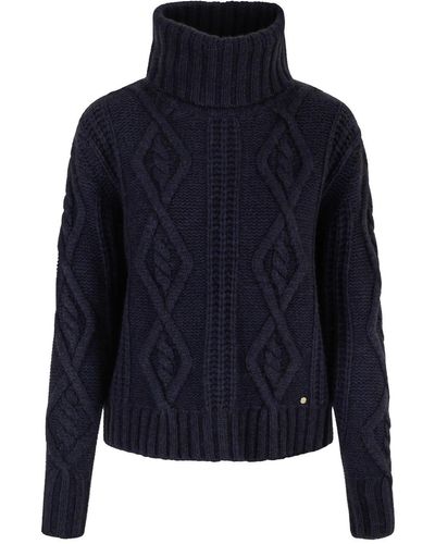 tirillm "cornelia" Chunky Cable Knitted Sweater- Navy Melange - Blue