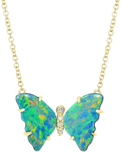 KAMARIA Opal Butterfly Necklace With Diamonds & Prongs - Green