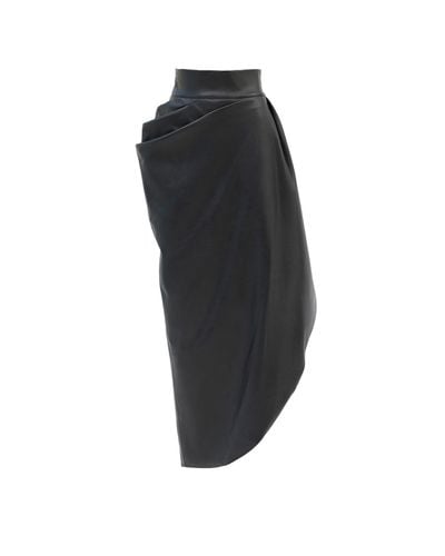 Julia Allert Designer Soft Faux Leather Asymmetrical Midi Skirt - Black