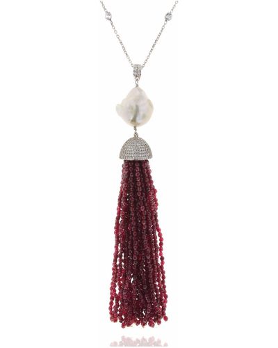 Cosanuova Jade Baroque Tassel Necklace - Red