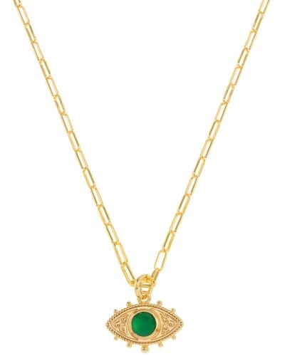 Patroula Jewellery Green Evil Eye Paperclip Chain Necklace - Metallic