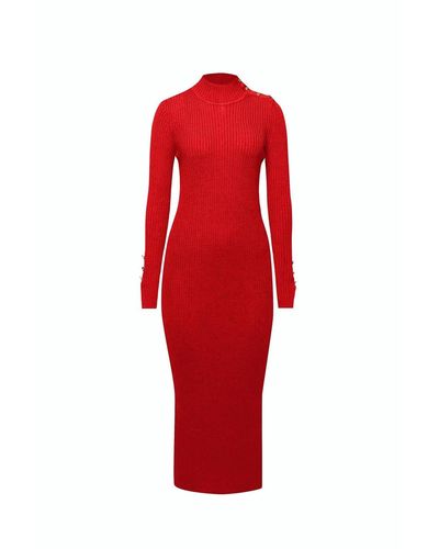 Rumour London Adriana Maxi Ribbed Wool Dress In Scarlet - Red