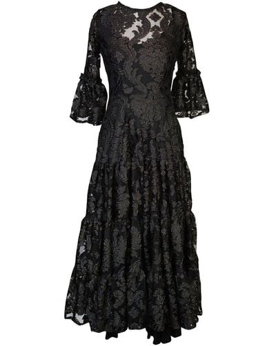 Jennafer Grace Petite Mystic Lace Tiered Ruffle Dress - Black