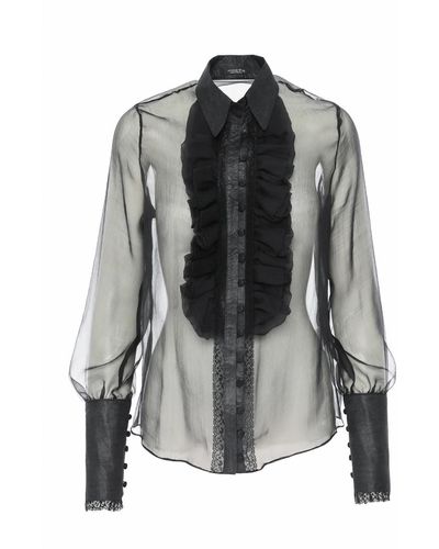 AVENUE No.29 Silk Ruffle Buttoned Down Shirt – - Black