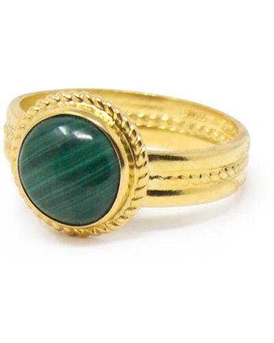 Vintouch Italy Fascetta Gold-plated Mini Malachite Ring - Yellow